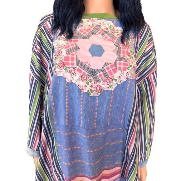 Upcycled Square Patchwork Quilt Boho Tunic Top Size Large XXL - Picture 3 of 5
